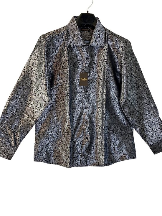 Your Ties Other - Your Ties Paisley Shirt Black Silver Satin Look Button Front Mens Large Prom